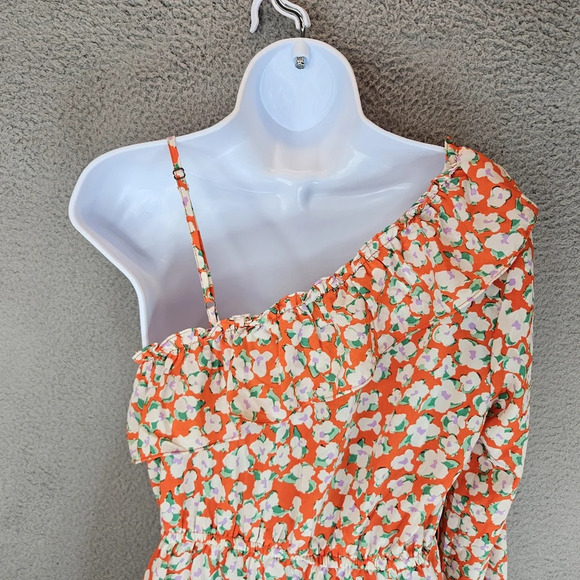 Vera Moda Mini Dress Sz S Pretty Floral One Shoulder Faux Wrap Ruffles *No Belt* - Picture 6 of 13